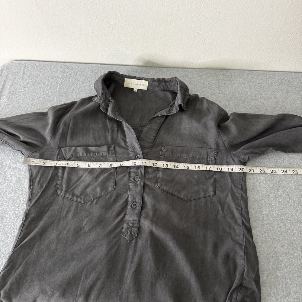 Side Stitch Gray Long Roll Tab Sleeve Tencel Popover Minimalist Womens Small - Picture 10 of 12